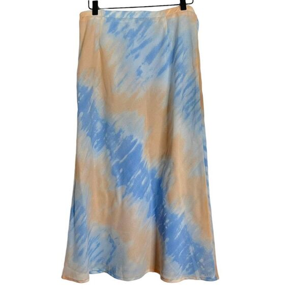𝅺emory Park Midi‎ Skirt Blue Peach Size L - Picture 2 of 9